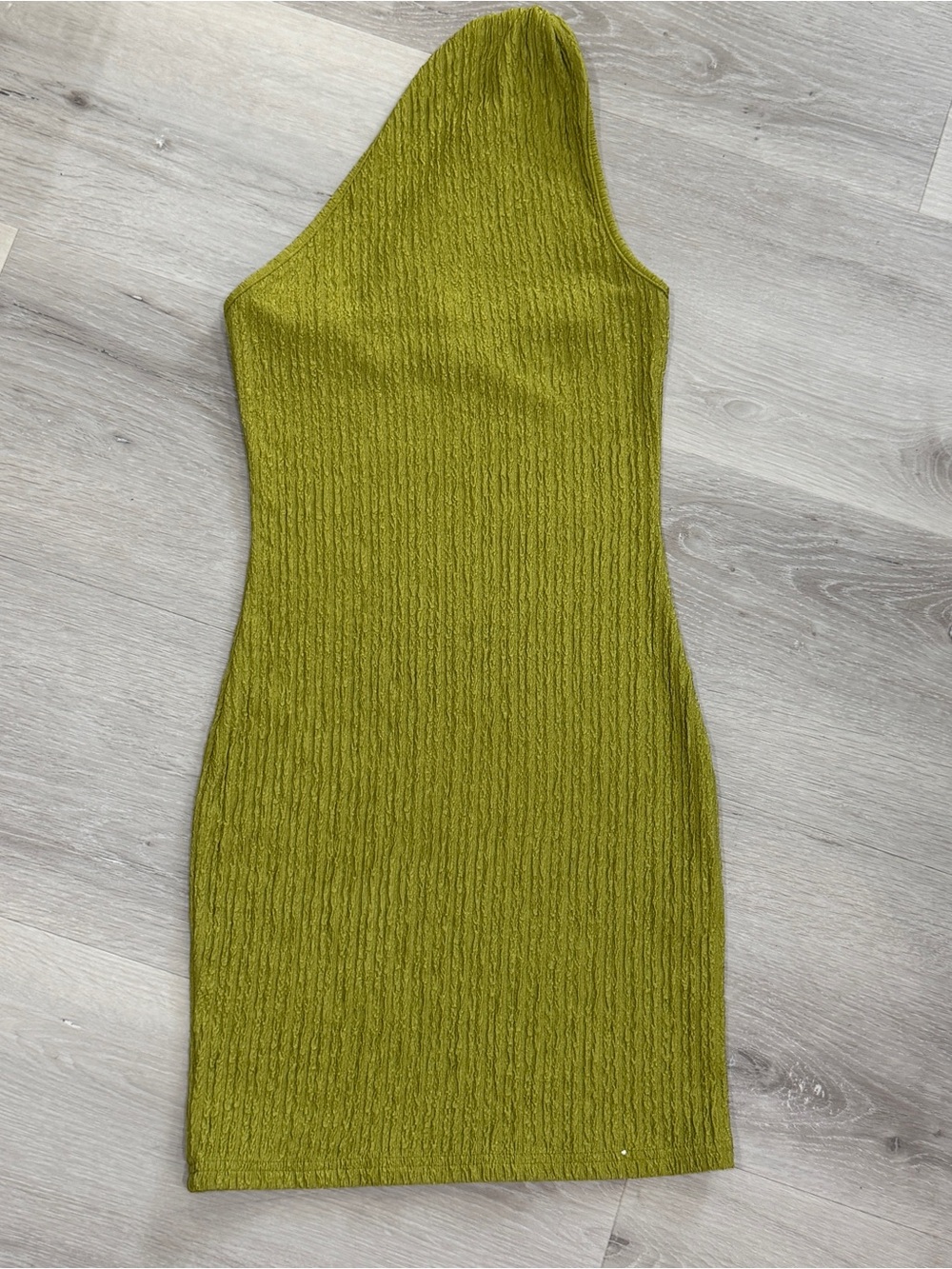 SHEIN One-Shoulder Ribbed Dress in Olive